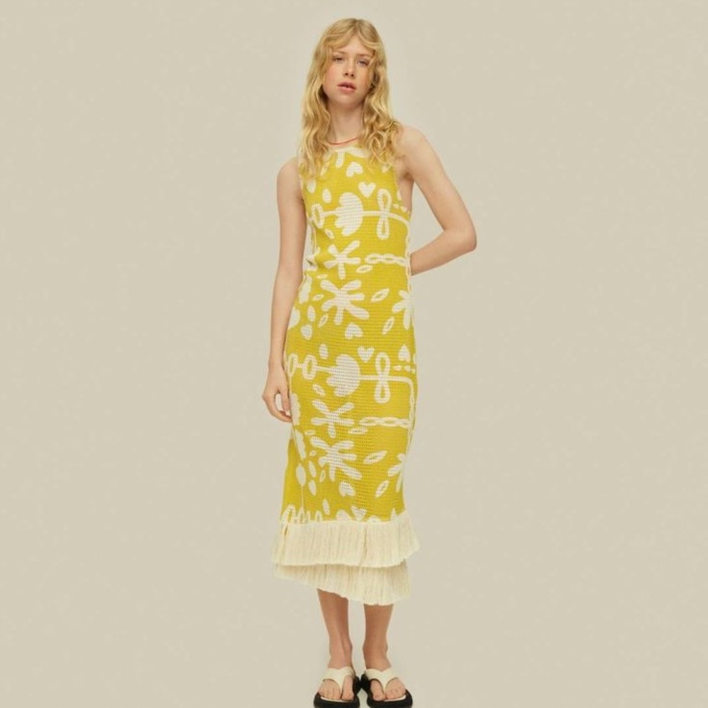 OAS Ari Net Galbanum Slip Yellow and White Floral Slip Dress